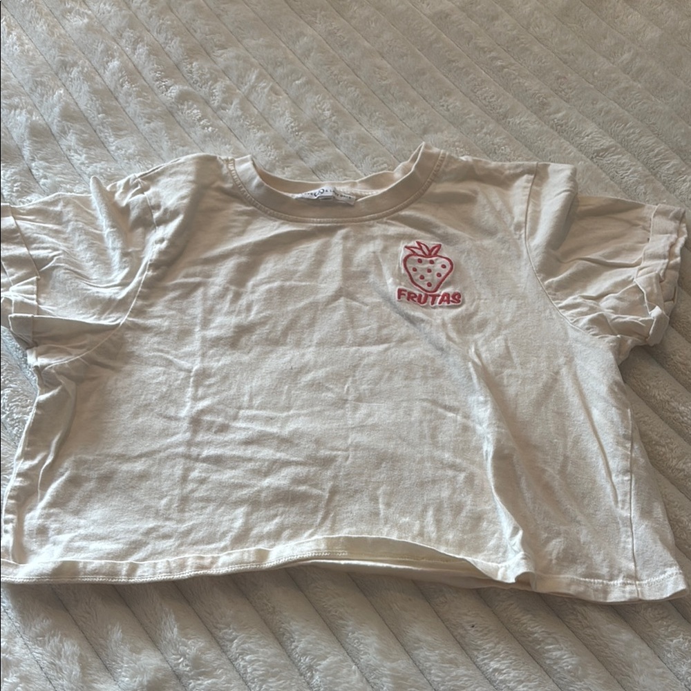 White Cotton Crop Top with strawberry design